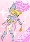  bad_id bare_shoulders blonde_hair blue_eyes blush boots breasts choker cleavage dark_magician_girl detached_sleeves duel_monster green_eyes hat highres jewelry long_hair necklace open_mouth pentacle pentagram pink_background skirt smile solo staff title_drop wand wizard_hat yu-gi-oh! yuu-gi-ou yuu-gi-ou_5d&#039;s yuu-gi-ou_5d's yuu-gi-ou_duel_monsters yuu-gi-ou_gx 
