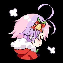  1girl ahoge black_background bow chibi christmas closed_eyes closed_mouth commentary_request green_bow hair_bow honkai_(series) honkai_gakuen mesugaki pink_hair pout puff_of_air sin_mal sin_mal0909 solo 