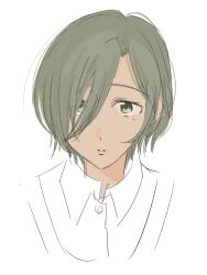  1girl brown_eyes brown_hair commentary_request girls_band_cry grcr_pometa1118 hair_between_eyes highres long_hair_between_eyes mole mole_under_eye open_mouth partially_colored rupa_(girls_band_cry) short_hair solo 