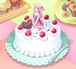  candy chocolate chocolate_heart cookie cupcake eloosia english food fork fruit gloves hair_ornament hairpin heart kneeling long_hair original pink_eyes pink_hair pink_legwear plate solo star strawberry thigh-highs thighhighs twintails wink 