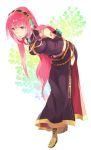  arms_behind_back bare_shoulders blue_eyes boots headphones leaning_forward long_hair megurine_luka pink_hair shihage side_slit solo thighhighs vocaloid 