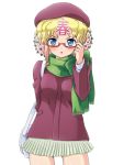  :o bag blonde_hair blue_eyes blush coat glasses haru-chan hat mameshiba nippon_housou_kyoukai scarf skirt 