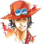  1boy beads face fire freckles grin hat jewelry kazaana male necklace one_piece portgas_d_ace realistic sad_face smile smiley_face solo white_background 
