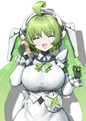  1girl absurdres ahoge android astral_party breasts closed_eyes collar commentary_request gloves green_gloves green_hair hairband highres jasmine_(astral_party) large_breasts maid shadow twintails upper_body white_background white_collar white_hairband yakult yukki_(uuws4345) 