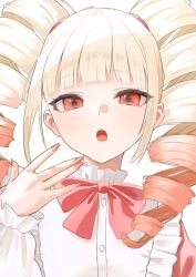  1girl blonde_hair blunt_bangs commentary_request drill_hair gradient_hair multicolored_hair nijisanji open_mouth original portrait red_eyes red_hair red_nails sidelocks solo sorano_(1_sorano) straight-on tomodachi_life tomodachi_life:_living_the_dream twin_drills 