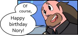  1boy balding beard brown_hair demondionysus facial_hair greg_universe male_focus rebecca_sugar_(style) shirt solo speech_bubble steven_universe 