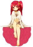 barefoot feet hands_clasped leg_up legs magi_labyrinth_of_magic magi_the_labyrinth_of_magic morgiana one_leg_up red_eyes red_hair redhead side_ponytail 