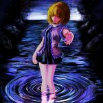 blonde_hair foreshortening mark mizuhashi_parsee outstretched_hand reaching ripples short_dress short_hair solo standing touhou wading water 