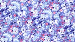  :3 alolan_vulpix alternate_color animal_focus artist_name berry blue_background blue_bow blue_eyes blue_flower blush bow bright_pupils clouds commentary crescent_moon eevee english_commentary flower fox from_side full_body half-closed_eyes highres hisuian_zorua moon mushroom no_humans open_mouth pokemon pokemon_(creature) pokemon_focus red_bow red_flower shiny_pokemon smile snowflakes species_connection star_(symbol) starsalts white_pupils 