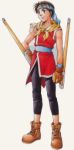  brown_eyes brown_hair gensou_suikoden gensou_suikoden_ii gloves headband lowres riou robe smile solo suikoden suikoden_ii tonfa weapon 