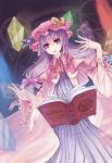  bad_id book bow crescent crystal hair_bow hat icywood long_hair magic_circle patchouli_knowledge purple_eyes purple_hair solo touhou violet_eyes wide_sleeves 