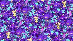  alt_text artist_name banette chandelure closed_mouth commentary constellation crescent drifloon duskull english_commentary fire flower froslass gengar ghost_type_theme_(pokemon) grin highres leaf limited_palette mimikyu mismagius phantump pokemon pokemon_(creature) pokemon_focus rotom rotom_(normal) skull smile solid_oval_eyes star_(symbol) starsalts teeth v-shaped_eyes 