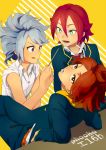  bad_id green_eyes inazuma_eleven inazuma_eleven_(series) kiyama_hiroto looking_up male mosako multiple_boys nagumo_haruya red_hair redhead school_uniform short_hair suzuno_fuusuke white_hair yellow_eyes 