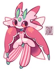 1girl antennae arthropod_girl arthropod_limbs artist_name colored_sclera colored_skin highres lurantis mantis_girl multicolored_skin no_mouth orchid_mantis outline pink_sclera pink_skin poffim pokemon pokemon_(creature) praying_mantis qr_code red_sclera solo striped_skin transparent_background white_outline 