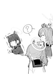  3girls absurdres ahoge animal_ears blue_archive cat_ears cat_girl charmbird commentary_request extra_ears halo highres kazusa_(blue_archive) korean_commentary long_hair long_sleeves multiple_girls natsu_(blue_archive) sailor_collar short_hair side_ponytail simple_background twintails white_background yoshimi_(blue_archive) 