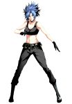  blue_eyes blue_hair boots breasts cleavage collarbone king_of_fighters leona_heidern navel pants s_tanly snk solo tank_top 