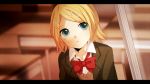  :o blazer blonde_hair blue_eyes blurry depth_of_field hair_ornament hairclip kagamine_rin letterboxed open_mouth orange_(vocaloid) school_uniform short_hair solo sweater tama_(songe) vocaloid 