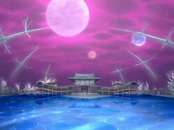  architecture bare_tree branch building clouds earth_(planet) east_asian_architecture fence full_moon game_asset houou_senki_maimu huge_moon lake moon night no_humans non-web_source official_art outdoors pink_sky planet purple_sky reflection reflective_liquid scenery self-datamine sky star_(sky) starry_sky tree visual_novel_cg water 