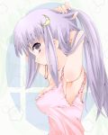  absurdres adjusting_hair armpits bad_id breasts bust camisole crescent error hair_ornament hair_tie highres large_breasts long_hair mouth_hold pachecomcom patchouli_knowledge purple_eyes purple_hair solo touhou violet_eyes zoom_layer 