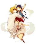  aladdin_(magi_labyrinth_of_magic) ali_baba ali_baba_saluja armpits arms_up barefoot blonde_hair blue_hair braid carrying long_hair magi_labyrinth_of_magic magi_the_labyrinth_of_magic morgiana open_mouth red_eyes red_hair redhead short_hair side_ponytail single_braid tomo_(sjim) turban yellow_eyes 