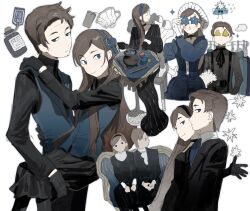  1boy 1girl absurdres alternate_universe ascot big_dipper bill_cipher birthmark black_ascot black_choker black_coat black_dress black_gloves black_headband black_pants black_shirt black_skirt blue-tinted_eyewear blue_ascot blue_dress blue_eyes blue_headband blue_vest blush_stickers breasts brother_and_sister brown_hair buttons carrying cauldron chair chinese_commentary choker closed_mouth coat collared_shirt commentary_request cowboy_shot cup dipper_gleeful dipper_pines dot_mouth dot_nose dress dress_shirt earrings expressionless facial_mark facing_viewer feet_out_of_frame flying_sweatdrops forehead_mark full_body glasses gloves gravity_falls grey_shirt half-closed_eyes half_gloves hat head_tilt headband high_collar highres jewelry long_dress long_sleeves looking_at_viewer looking_down looking_to_the_side ma_fu mabel_gleeful mabel_pines multiple_views nun opaque_glasses open_mouth pants parted_hair potion princess_carry puffy_long_sleeves puffy_sleeves reverse_falls_(gravity_falls) scarf shirt siblings side_part sideways_glance simple_background sitting skirt small_breasts smile smirk star-shaped_eyewear star_(symbol) striped_clothes striped_dress suspenders table teabag teacup tinted_eyewear triangular_eyewear turning_head twins upper_body vertical-striped_clothes vertical-striped_dress vest waistcoat white_background white_hat white_scarf white_shirt will_cipher wing_collar yellow-tinted_eyewear 
