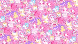  alcremie alcremie_(strawberry_sweet) alcremie_(vanilla_cream) alt_text artist_name audino blush blush_stickers clefairy commentary crescent english_commentary eyelashes fairy_type_theme_(pokemon) flabebe flabebe_(red_flower) flower food fruit full_body heart highres key kirlia klefki limited_palette mawile mega_audino mega_pokemon open_mouth pink_flower pokemon pokemon_(creature) pokemon_focus smile solid_oval_eyes spritzee star_(symbol) starsalts strawberry sylveon togepi 