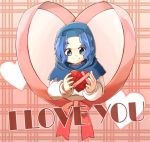  bad_id blue_dress blue_eyes blue_hair bust chocolate dress english heart hood kumoi_ichirin naka_akira short_hair smile solo touhou valentine 