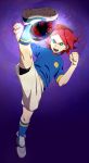  black_soccer_ball green_eyes highres inazuma_eleven inazuma_eleven_(series) kicking kiyama_hiroto male mosako open_mouth red_hair redhead short_hair soccer_ball telstar 