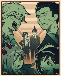  absurdres akaiguarts black_hair black_jacket black_necktie black_suit blonde_hair breasts chainsaw_man collared_shirt cross-shaped_pupils demon_girl demon_horns denji_(chainsaw_man) eyepatch formal_clothes hair_ornament hairclip hayakawa_aki higashiyama_kobeni highres himeno_(chainsaw_man) hirokazu_arai_(chainsaw_man) horns jacket large_breasts long_hair mole mole_on_cheek mole_under_eye mole_under_mouth multiple_boys multiple_girls necktie open_mouth pants partially_colored ponytail power_(chainsaw_man) red_horns ringed_eyes scar scar_on_cheek scar_on_face sharp_teeth shirt short_hair single_sidelock smile suit suit_jacket sweat symbol-shaped_pupils teeth topknot white_shirt 