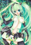  1girl blush bridal_gauntlets center_opening green_hair hatsune_miku hatsune_miku_(append) marker_(medium) miku_append mosho nail_polish navel open_mouth panties smile traditional_media twintails underwear vocaloid vocaloid_append watercolor_(medium) 