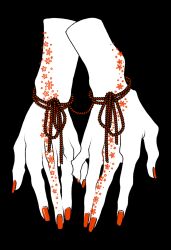  black_background colored_skin commentary english_commentary fingernails flower hand_focus iliothermia original pinky_swear red_nails string string_of_fate white_skin 