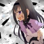  akemi_homura black_hair hairband injury long_hair magical_girl mahou_shoujo_madoka_magica open_mouth orange_(bibiko) purple_eyes solo tears violet_eyes 