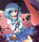  bad_id blue_hair geta heterochromia huna karakasa_obake solo tatara_kogasa tongue touhou umbrella 