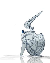  1girl absurdres bug butterfly butterfly_on_hand commentary drossel_von_flugel english_commentary fireball_(series) highres humanoid_robot joints krabbell mechanical_hair no_mouth reflection robot robot_girl robot_joints sitting solo 