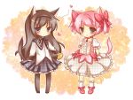  akemi_homura animal_ears bad_id black_hair black_legwear blush bow bubble_skirt cat_ears cat_tail chibi food hair_bow heart kaname_madoka kemonomimi_mode kureha_goya magical_girl mahou_shoujo_madoka_magica multiple_girls pantyhose pink_hair plaid plaid_skirt pleated_skirt shoes skirt tail taiyaki twintails wagashi 