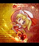  ascot blonde_hair breasts chibi dress fang flandre_scarlet hat highres large_breasts letterboxed mary_janes red_dress shoes side_ponytail solo the_embodiment_of_scarlet_devil touhou vampire vampire_(game) wings yamabuki_(yusuraume) 