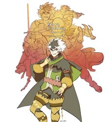  1boy absurdres artist_name black_hair boots brown_eyes character_name fire_emblem fire_emblem_fates happy_birthday highres holding holding_sword holding_weapon knife male_focus multicolored_hair multiple_views s0colas shura_(fire_emblem) sword thigh_boots two-tone_hair weapon white_hair yellow_boots 