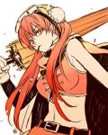  belt breasts bun_cover cape chinese_clothes double_bun gintama gloves goggles goggles_on_head kagura_(gintama) long_hair midriff mouth_hold navel neko3 red_eyes red_hair redhead scarf stomach timeskip twintails umbrella 