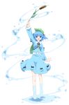  aqua_eyes aqua_hair backpack bag blue_eyes blue_hair boots cattail hat highres kawashiro_nitori key plant pocket pockets rubber_boots solo standing takoyaki1116 touhou twintails water 