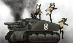  bad_id blonde_hair cat_ears caterpillar_tracks coh goggles k.y. m4_sherman military military_uniform military_vehicle no_pants original panties self-propelled_gun sherman sherman_(tank) smoke star tank thighhighs underwear uniform vehicle war world_war_ii wwii 