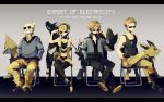 1girl 3boys beard blonde_hair blue_eyes boots chair crossed_legs denji_(pokemon) denzi_(pokemon) dog_tags engrish facial_hair folding_chair grin gym_leader hand_in_pocket hands_in_pockets headphones high_heels jacket jolteon kamitsure_(pokemon) legs_crossed letterboxed luxray machisu_(pokemon) machisu_(pokemon)_(hgss) manectric midriff multiple_boys navel old_man pantyhose pokemon pokemon_(creature) pokemon_(game) pokemon_black_and_white pokemon_bw pokemon_dppt pokemon_gsc pokemon_hgss pokemon_rse ranguage shoes short_hair sitting smile spiked_hair spiky_hair sunglasses tessen_(pokemon) yuuichi_(bobobo)