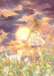  beast7 blonde_hair cat cloud clouds copyright_request field flower from_behind grass highres long_hair nature sky solo sun sunset twintails 