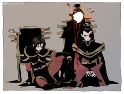  1girl 2boys absurdres avatar:_the_last_airbender avatar_legends azula black_hair braid braided_ponytail brother_and_sister burn_scar father_and_child father_and_daughter father_and_son fire hair_bun highres lenaikkk multiple_boys ozai parent_and_child scar siblings single_hair_bun topknot zuko 
