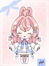  1girl :3 ;3 ahoge amanogawa_shiina_(artist) animal_ears animated animated_gif beanie blue_bow blue_bowtie blue_coat blue_dress blue_hat blush boots bow bowtie braid buttons catchphrase chibi chibi_only closed_eyes closed_mouth coat coat_dress crossed_bangs double-breasted dress frilled_socks frills full_body fur-trimmed_collar fur-trimmed_dress fur_trim grey_socks hair_bow hair_ornament hat heart heart_hair_ornament highres lace-up_boots long_hair looking_at_viewer multicolored_coat multicolored_dress multicolored_hat multiple_expressions official_alternate_costume official_art one_eye_closed open_mouth outline phase_connect pink_background pink_bow pink_coat pink_dress pink_eyes pink_hair pink_hat pocket pom_pom_(clothes) rabbit_ear_headwear rabbit_ears rabbit_girl rabbit_hair_ornament short_dress sidelocks simple_background slideshow_animation snowflakes socks solo sparkle standing striped_clothes striped_coat striped_dress third-party_source twin_braids virtual_youtuber white_boots white_coat white_dress white_hat white_outline winter_clothes 