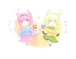  animal_ears bad_id blonde_hair cat_ears cat_tail chibi closed_eyes comic eyeball eyes_closed hairband heart heart_tail heart_tail_duo kemonomimi_mode kokotetsu komeiji_koishi komeiji_satori multiple_girls pink_hair siblings sisters smile tail third_eye touhou translated translation_request 