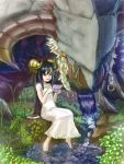  black_hair character_request copyright_request feet_in_water horns long_hair monster nintendo_ds sitting soaking_feet solo sonjow4 water 