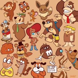  2girls 6+boys aardvark among_us animal_ears animatronic ape arthur_(series) arthur_read banjo-kazooie banjo_(banjo-kazooie) barney_rubble bear bear_boy bear_ears blonde_hair brown_(among_us) brown_(m&amp;m's) can candy canned_soup caveman chipmunk_girl coyote cuphead_(game) curious_george dog_(duck_hunt) domestic_maid donkey_kong donkey_kong_(series) duck_hunt eevee five_nights_at_freddy's five_nights_at_freddy's_1 food freddy_fazbear george_(curious_george) glasses goomba hanna-barbera hat jerry_(tom_and_jerry) looney_tunes m&amp;m's meatball meatwad monkey mouse_boy multiple_boys multiple_girls mushroom necktie pokemon pokemon_(creature) raccoon_boy red_hair red_necktie regular_show rigby sally_acorn sonic_(series) super_mario_bros. the_flintstones tom_and_jerry top_hat werner_werman wile_e_coyote yogi_bear 