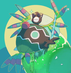  73sitimi cherry closed_eyes cocktail cocktail_glass commentary_request cup drinking_glass food fruit highres no_humans one-eyed pokemon pokemon_(creature) pokemon_focus sigilyph simple_background sunglasses wings 