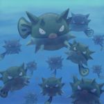  clone fish looking_at_viewer mijinko_(barabadge) no_humans pokemon pokemon_(creature) pokemon_(game) pokemon_gsc puffer_fish qwilfish shiny shiny_pokemon spikes underwater water 