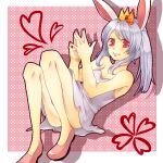 amese_hiyori animal_ears arigato_usagi bunny_ears crown dress face hands hands_together lips lying personification red_eyes silver_hair smile solo 